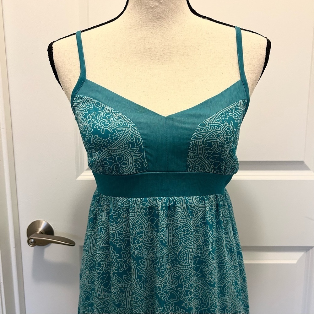 Guess Aqua Blue and White Paisley Sleeveless Spaghetti Strap Maxi Sundress SZ S - Picture 4 of 7